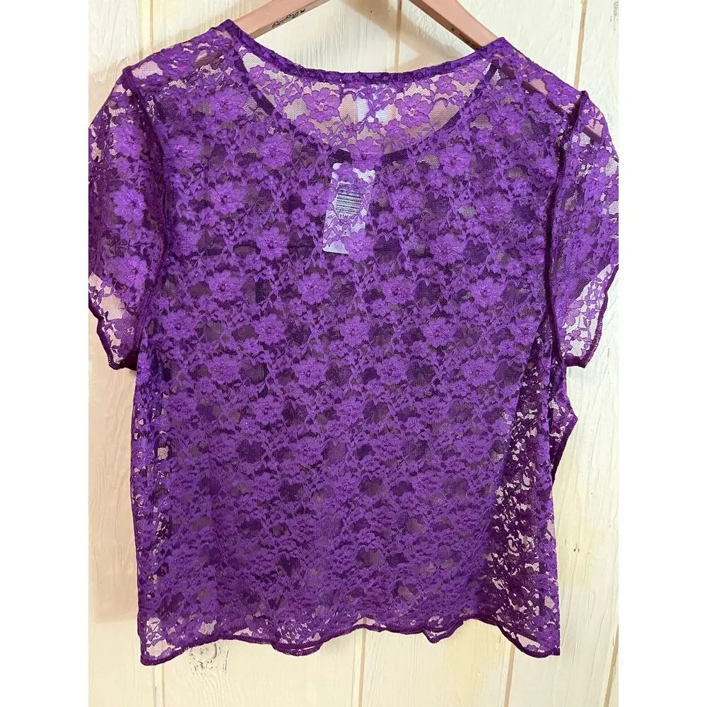 Sexy Sheer Torrid 1X CROP TOP Purple Haze Stretch Lace Festival Festi Blouse NEW - Picture 9 of 13
